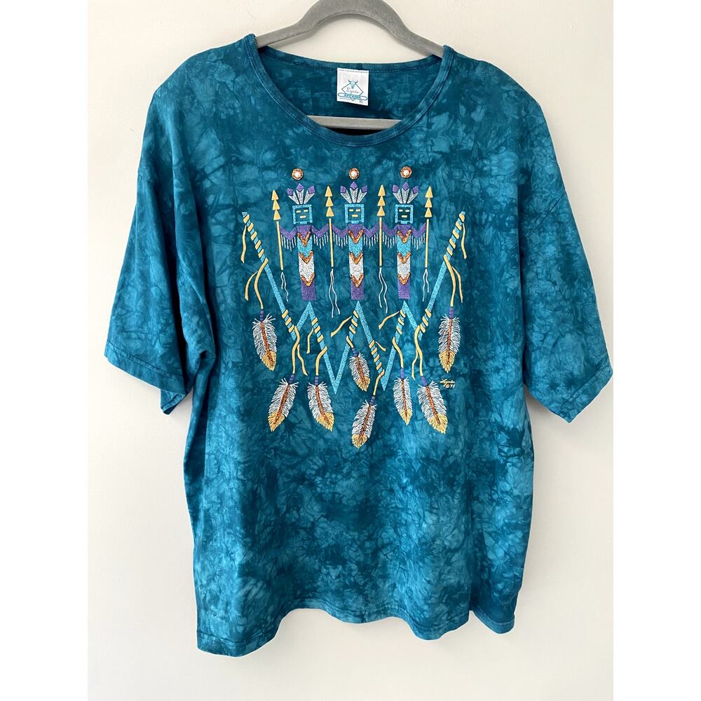 Vintage 90's Western/Tribal Graphic Tye Die T Shirt Womens Sz XL